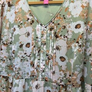 ✅  NWOT Woman Within Green Floral Button Dress 24W